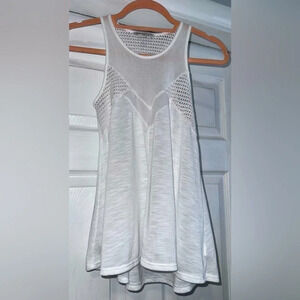 American Eagle White tank with Crochet Trim & Mesh Top